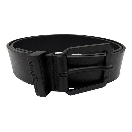 Stone Island Junior Logo Leather Belt Black V0029