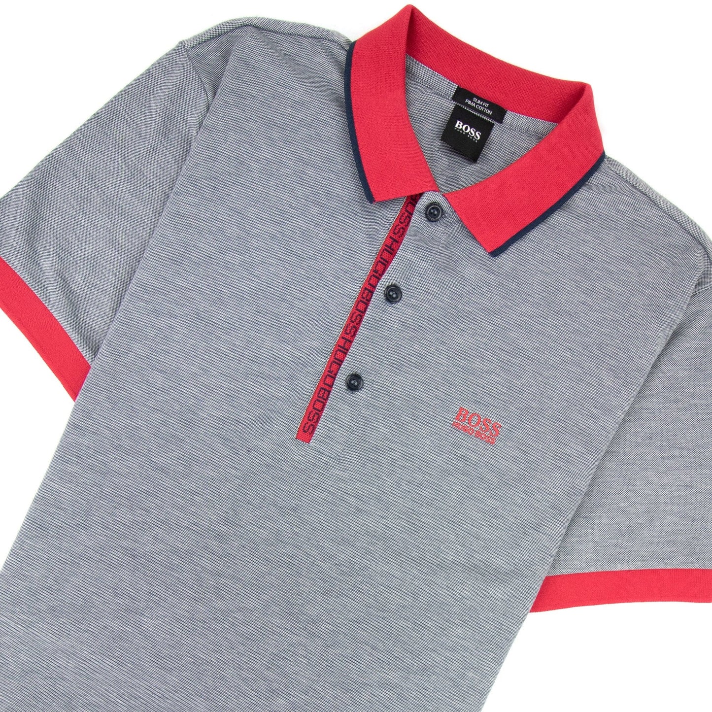 Hugo Boss Paule 4 Short Sleeve Polo Shirt Grey Marl/red