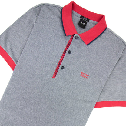 Hugo Boss Paule 4 Short Sleeve Polo Shirt Grey Marl/red