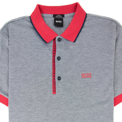 Hugo Boss Paule 4 Short Sleeve Polo Shirt Grey Marl/red