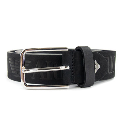 Emporio Armani Embossed Logo Nubuck Leather Belt Black