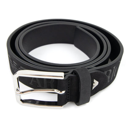 Emporio Armani Embossed Logo Nubuck Leather Belt Black