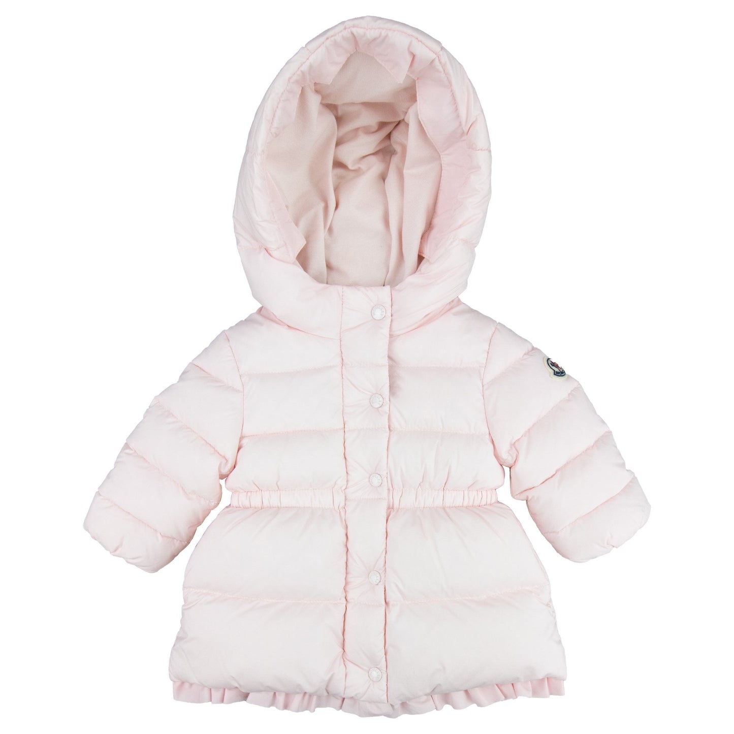 Moncler Junior Kithera Fur Hooded Longline Puffa Jacket Pink 503