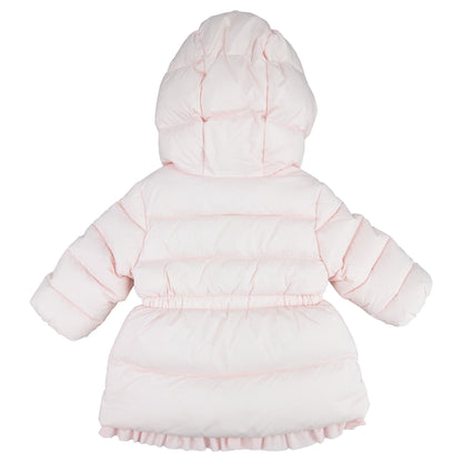 Moncler Junior Kithera Fur Hooded Longline Puffa Jacket Pink 503