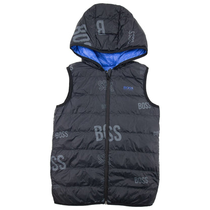 Hugo Boss Kids Logo Reversible Padded Gilet Blue Black