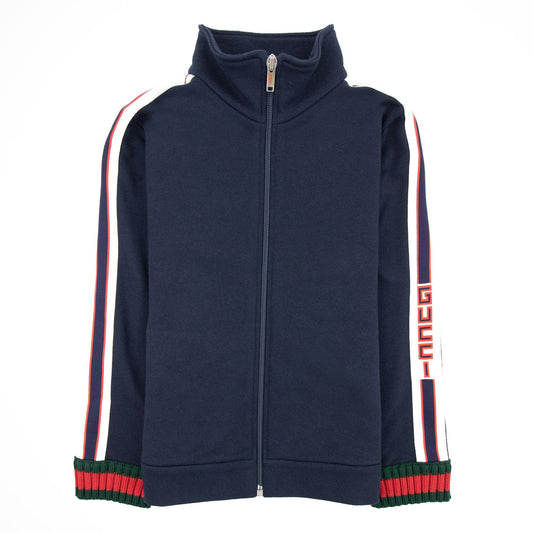 Gucci Junior Jacquard Trim Sleeve Logo Tracksuit Top Navy 4275
