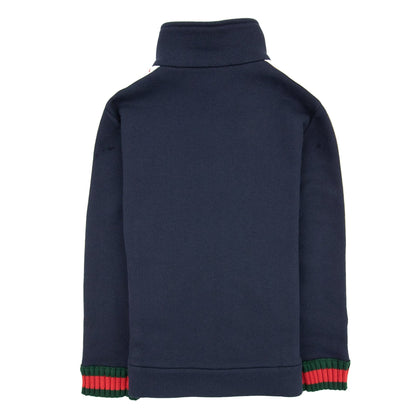 Gucci Junior Jacquard Trim Sleeve Logo Tracksuit Top Navy 4275