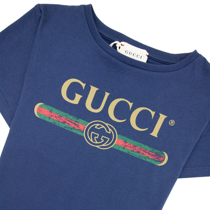 Gucci Junior Logo T-shirt Navy Blue 4367