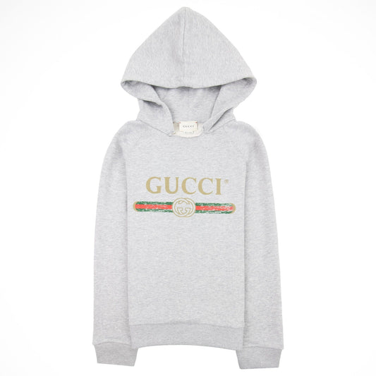 Gucci Junior Logo Print Hooded Sweatshirt Grey 1676