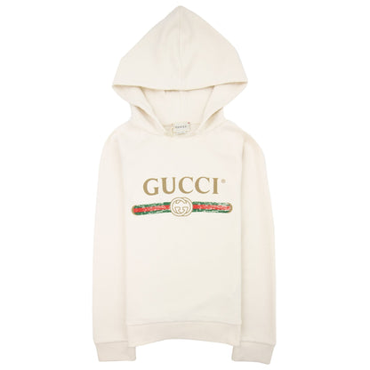 Gucci Junior Logo Print Hoodied Sweatshirt White 9112