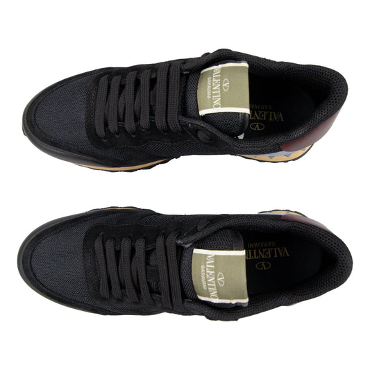 Valentino Garavani Rockrunner Leather Suede Mesh Trainers Nero H52