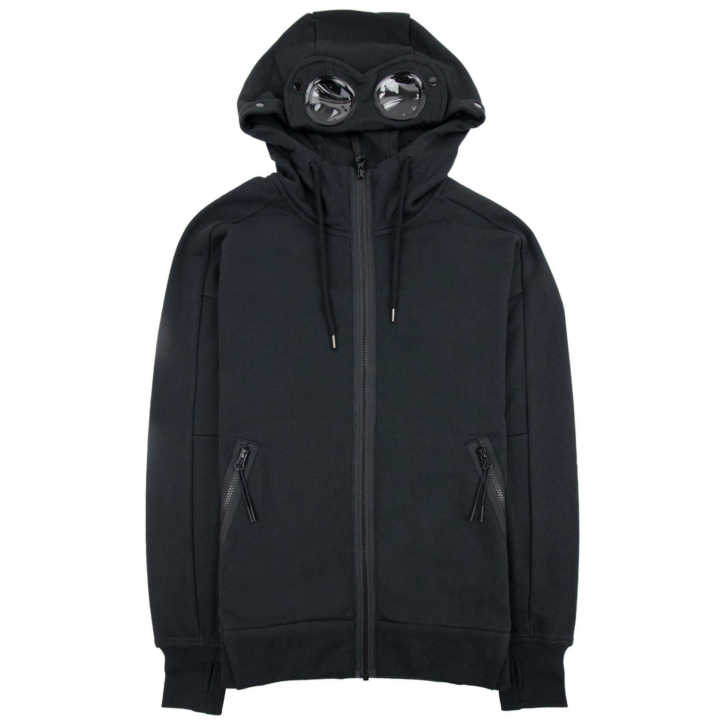 Cp Company Diagonal Raised Fleece Full Zip Goggle Hoody Black 999