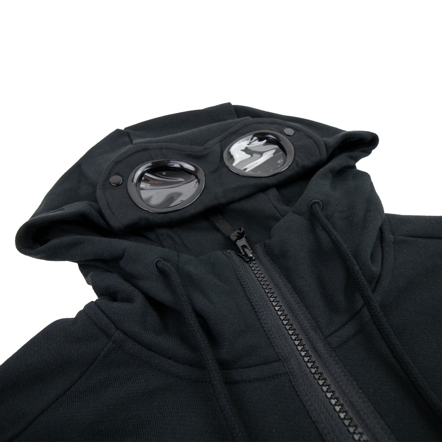 Cp Company Diagonal Raised Fleece Full Zip Goggle Hoody Black 999