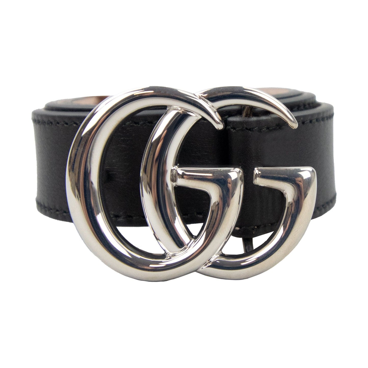 Gucci Junior Gg Silver Buckle Leather Belt Black 1000