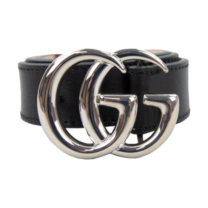 Gucci Junior Gg Silver Buckle Leather Belt Black 1000