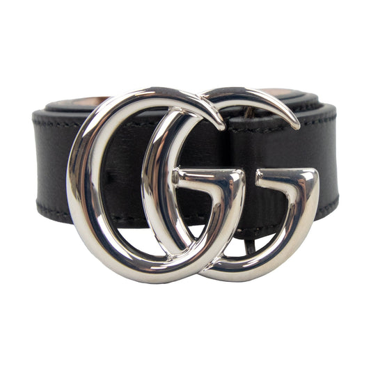 Gucci Junior Gg Silver Buckle Leather Belt Black 1000