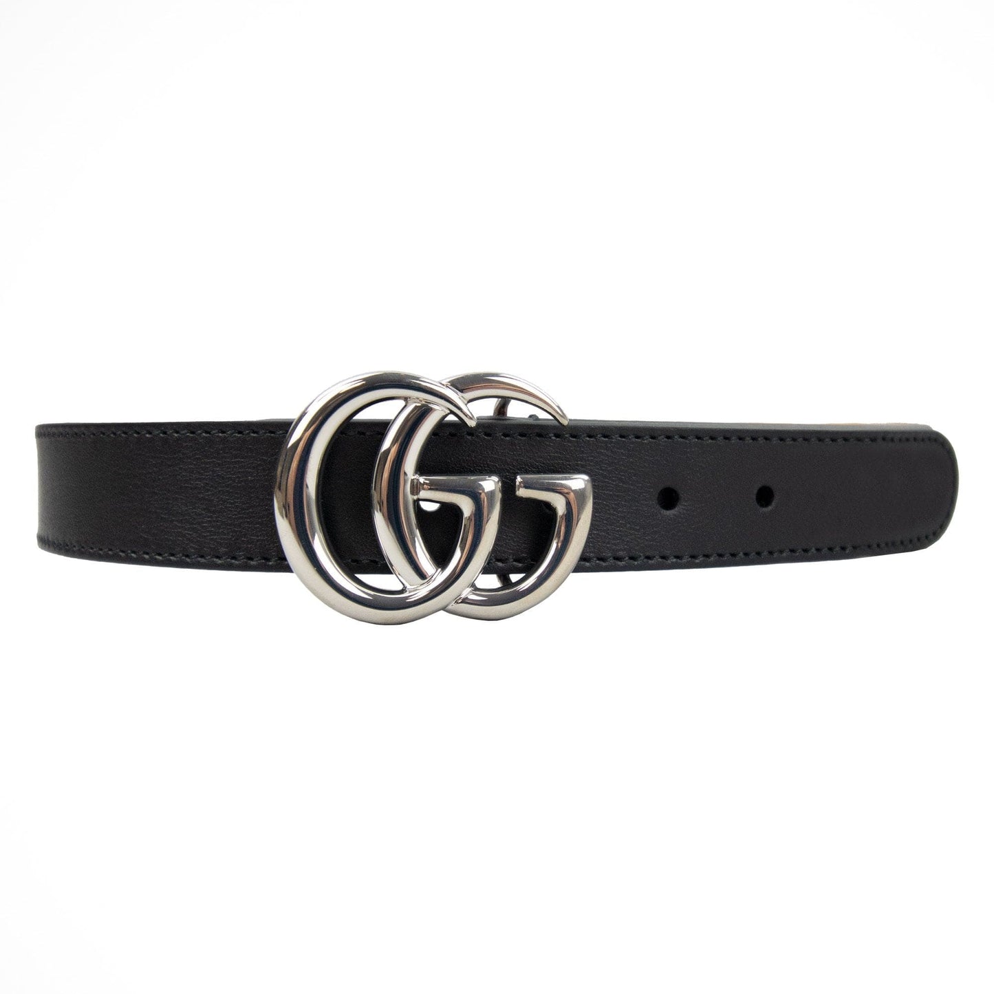 Gucci Junior Gg Silver Buckle Leather Belt Black 1000