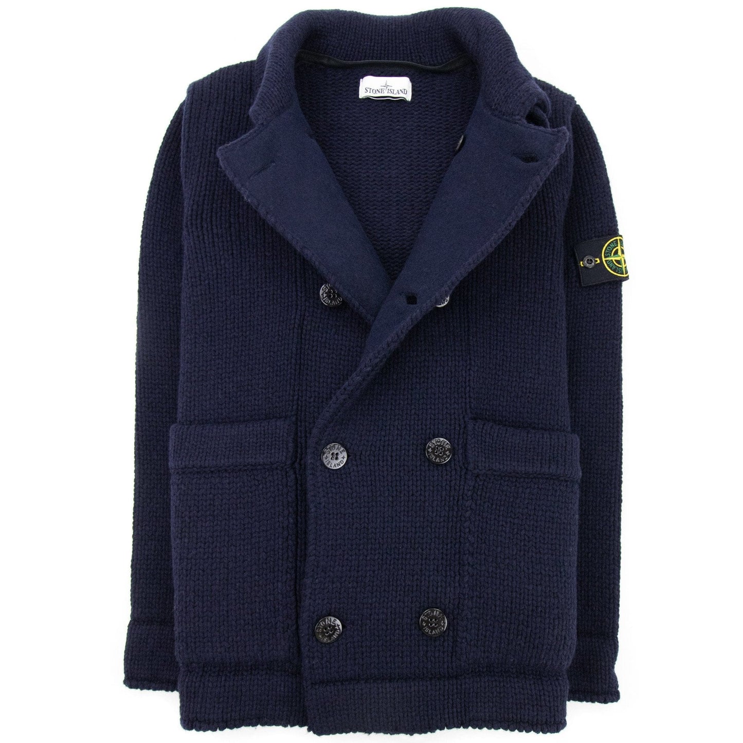 Stone Island Double Breasted Knitted Cardigan Navy V0020
