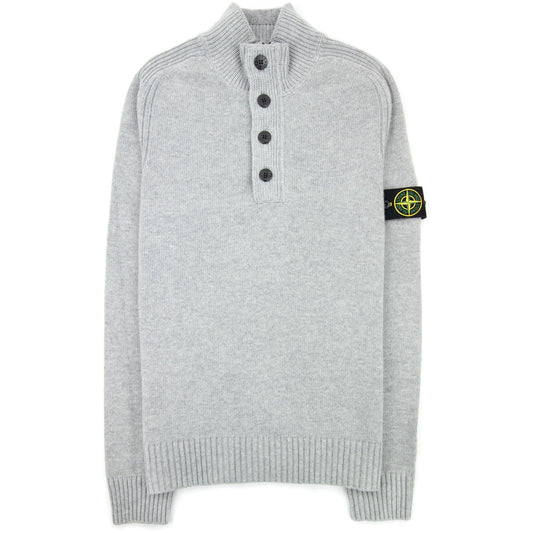 Stone Island Zip And Button Pop Over Sweater Light Grey Voo61