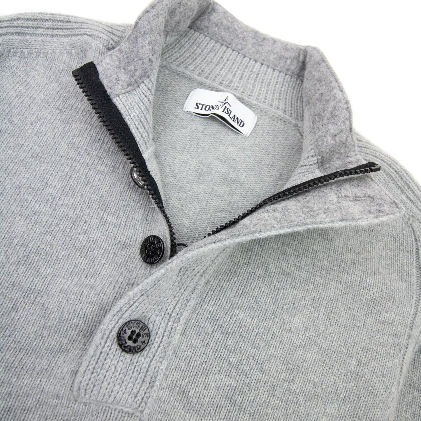 Stone Island Zip And Button Pop Over Sweater Light Grey Voo61