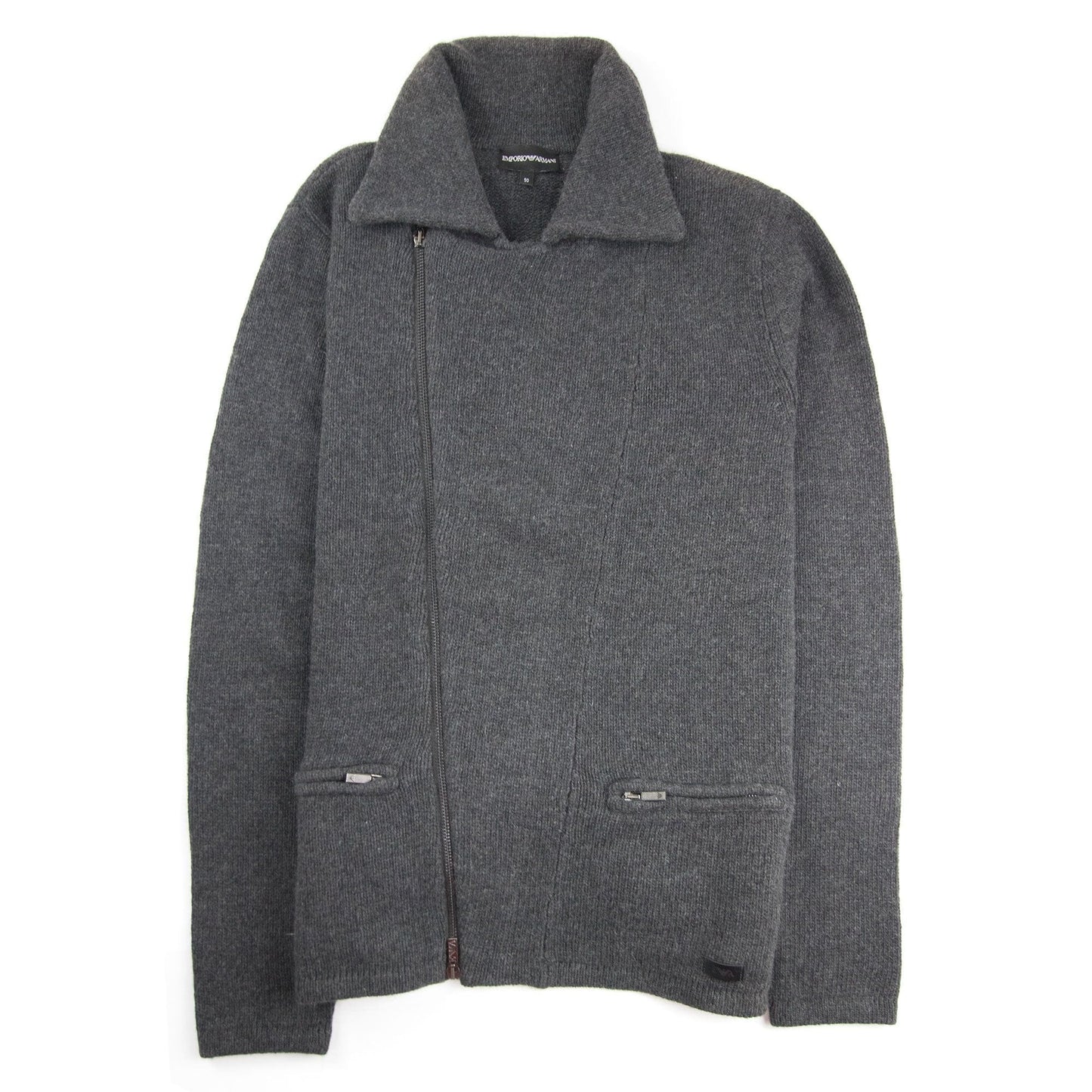 Emporio Armani Cotton Zip Up Knit Sweatshirt Dark Grey