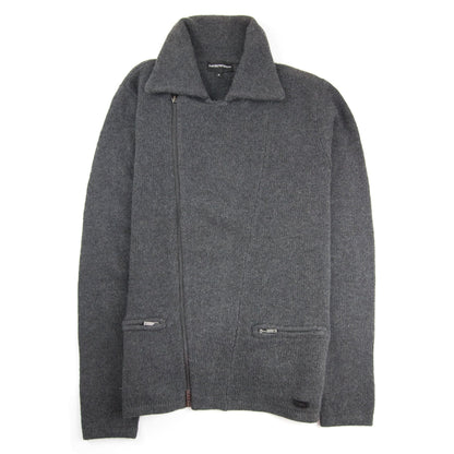 Emporio Armani Cotton Zip Up Knit Sweatshirt Dark Grey