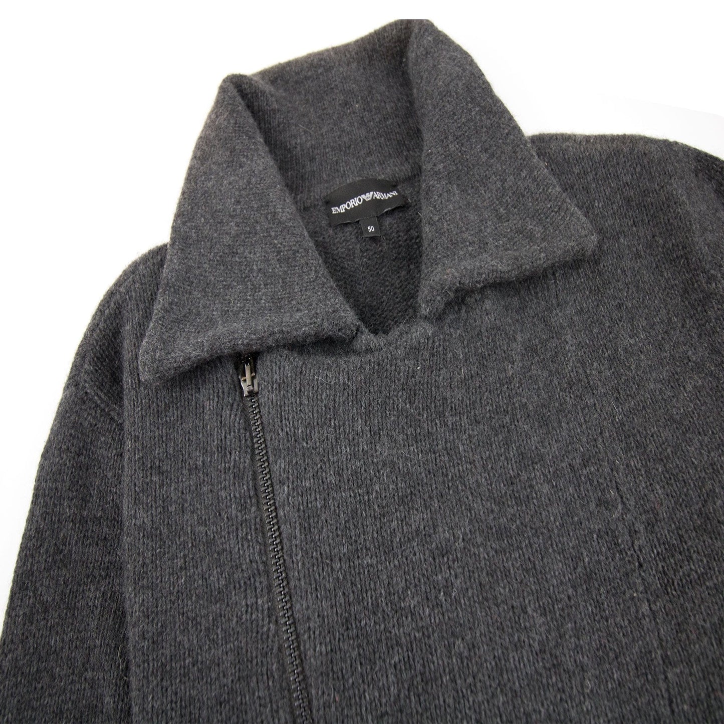 Emporio Armani Cotton Zip Up Knit Sweatshirt Dark Grey
