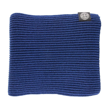 Stone Island Ribbed Wool Patch Logo Scarf Blue V0027