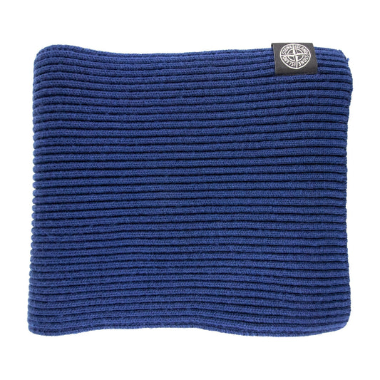 Stone Island Ribbed Wool Patch Logo Scarf Blue V0027