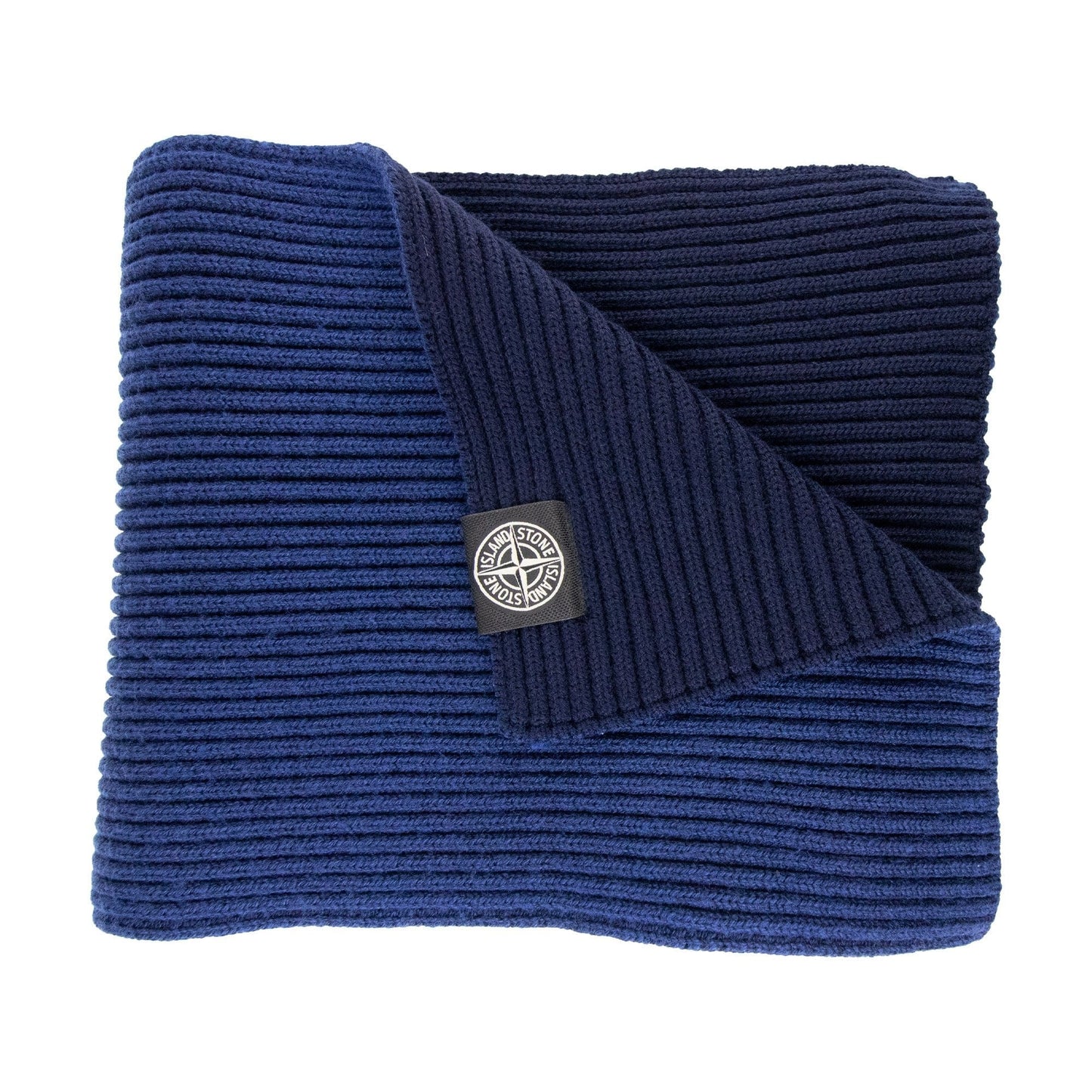 Stone Island Ribbed Wool Patch Logo Scarf Blue V0027