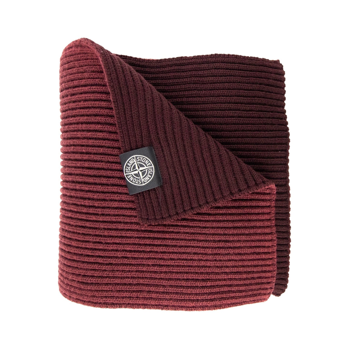 Stone Island Ribbed Wool Patch Logo Scarf Red V0010