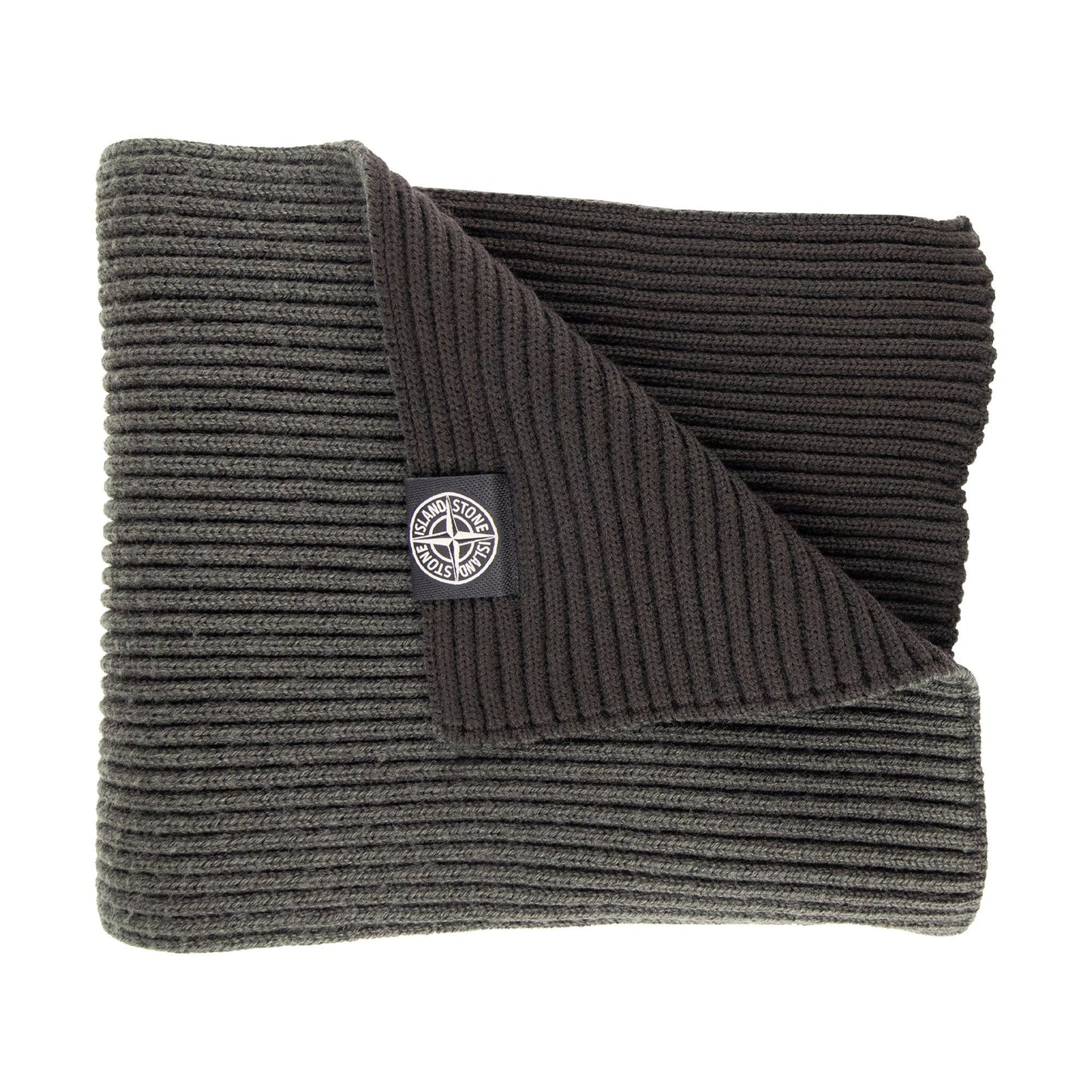 Stone Island Ribbed Wool Patch Logo Scarf Khaki V0054