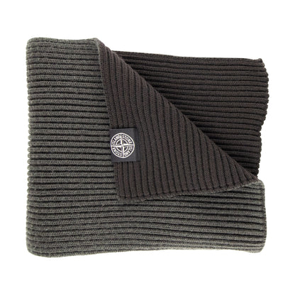 Stone Island Ribbed Wool Patch Logo Scarf Khaki V0054