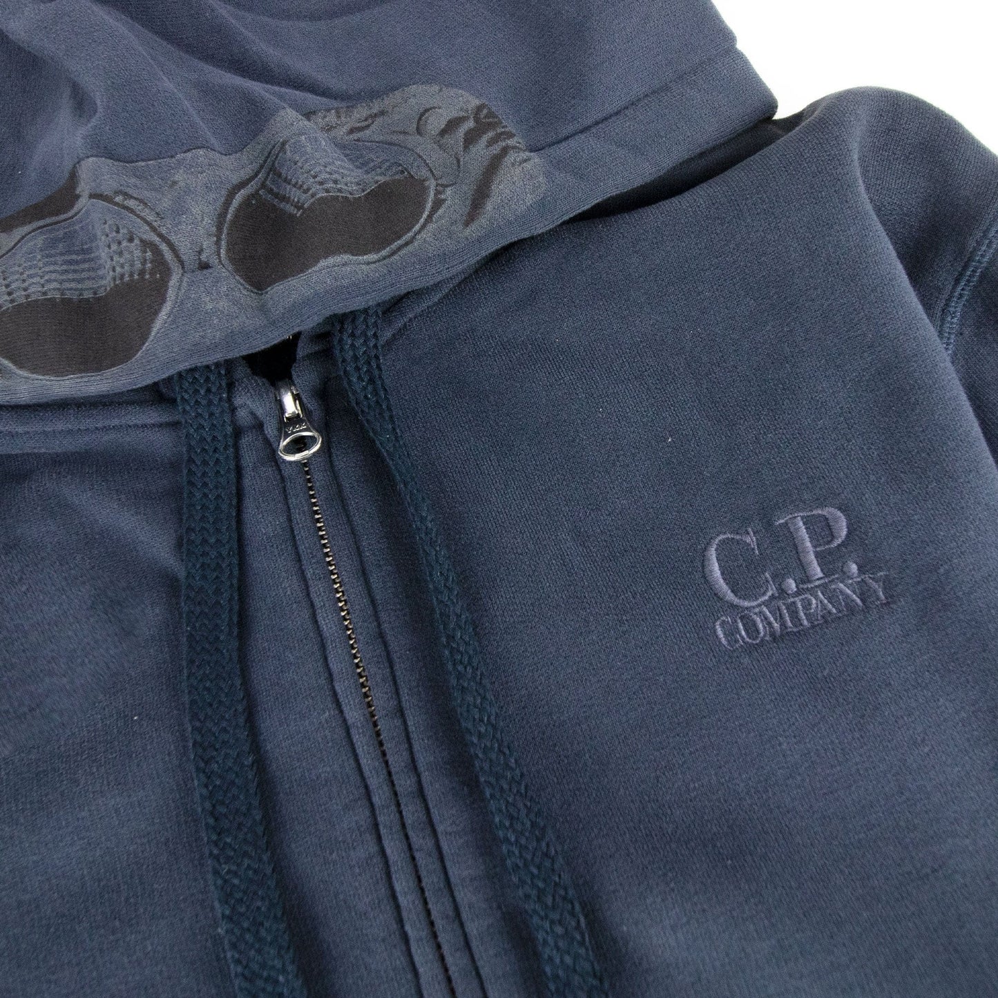 Cp Company Embroidered Log Goggle Print Hoody Navy 881 SA30