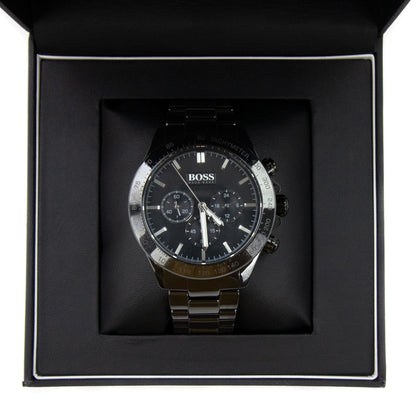 Hugo Boss Mens Ikon Black Chronograph Watch Black Stainless Steel