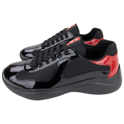 Prada Americas Cup Patent Leather And Nylon Sneakers Black/Red