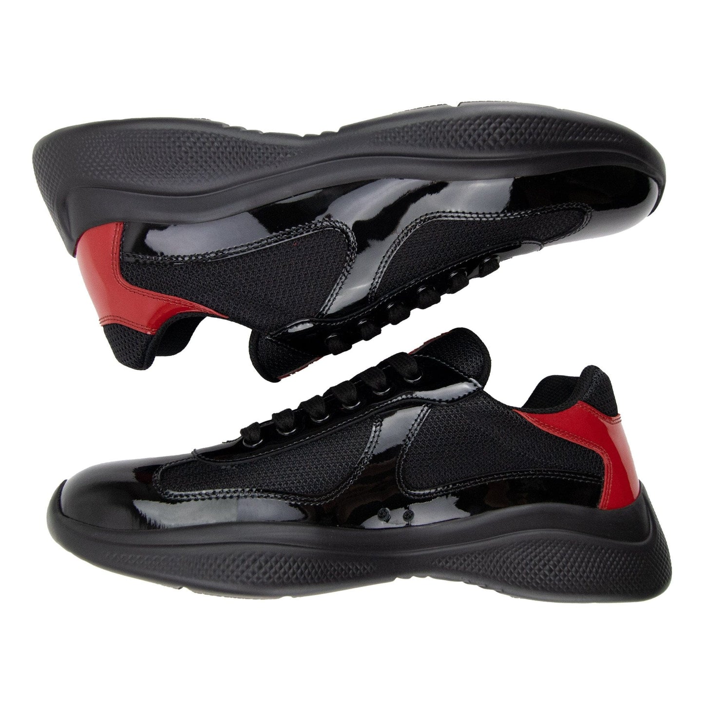 Prada Americas Cup Patent Leather And Nylon Sneakers Black/Red