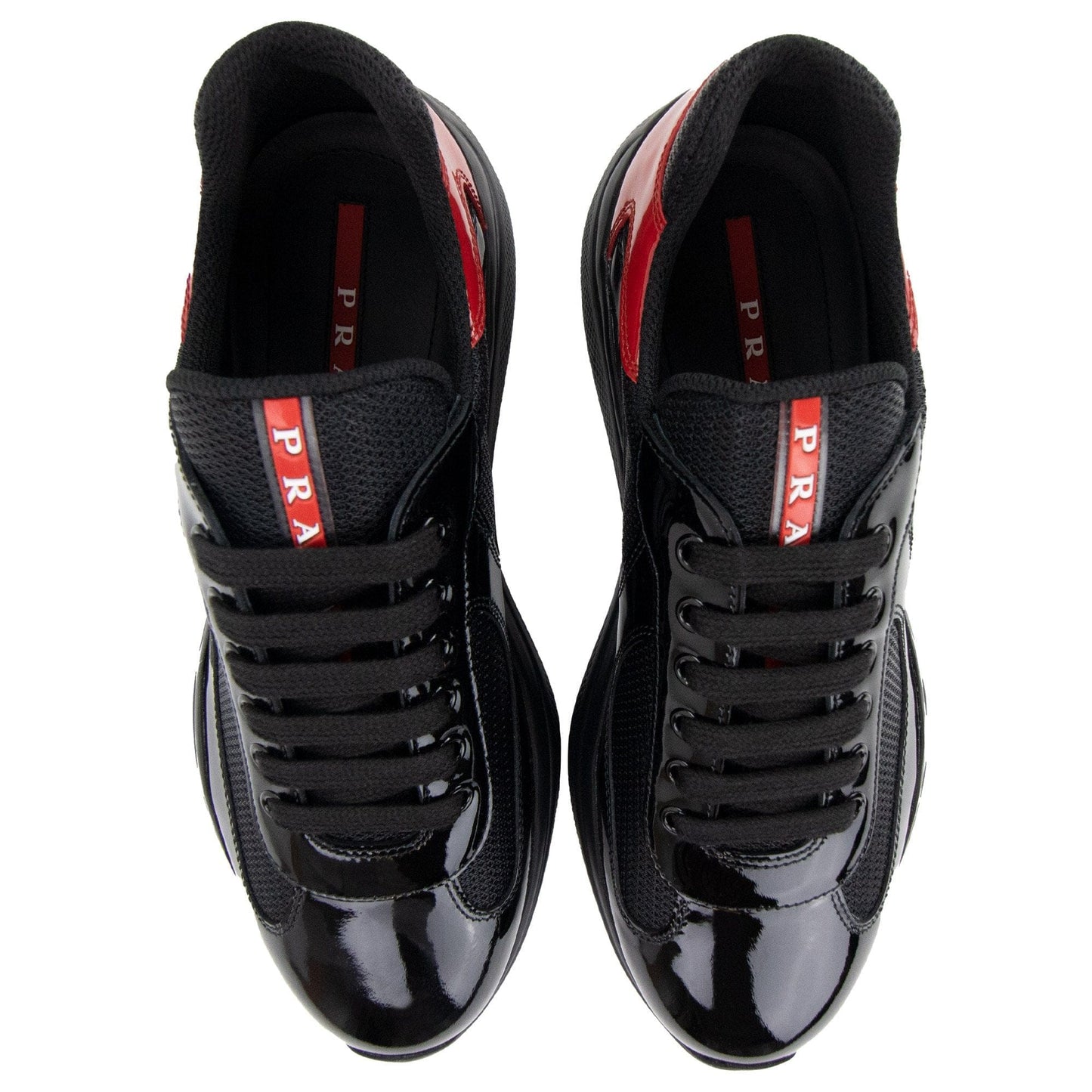 Prada Americas Cup Patent Leather And Nylon Sneakers Black/Red