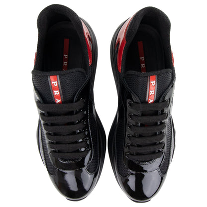Prada Americas Cup Patent Leather And Nylon Sneakers Black/Red