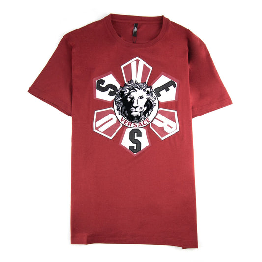 Versace Versus Towel Lion Logo Print T Shirt Burgundy