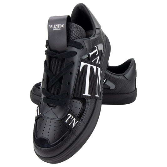 Valentino VLTN Logo Embellished Leather Trainers Nero