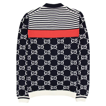 Gucci Gg And Stripe Knit Cardigan Blue/white