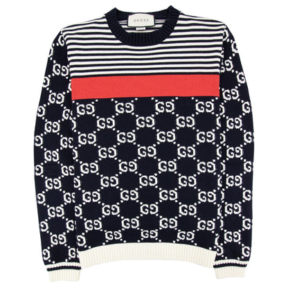 Gucci Gg And Stripe Knit Jumper Blue/white