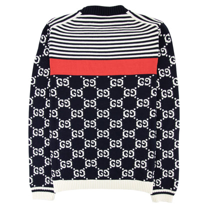 Gucci Gg And Stripe Knit Jumper Blue/white
