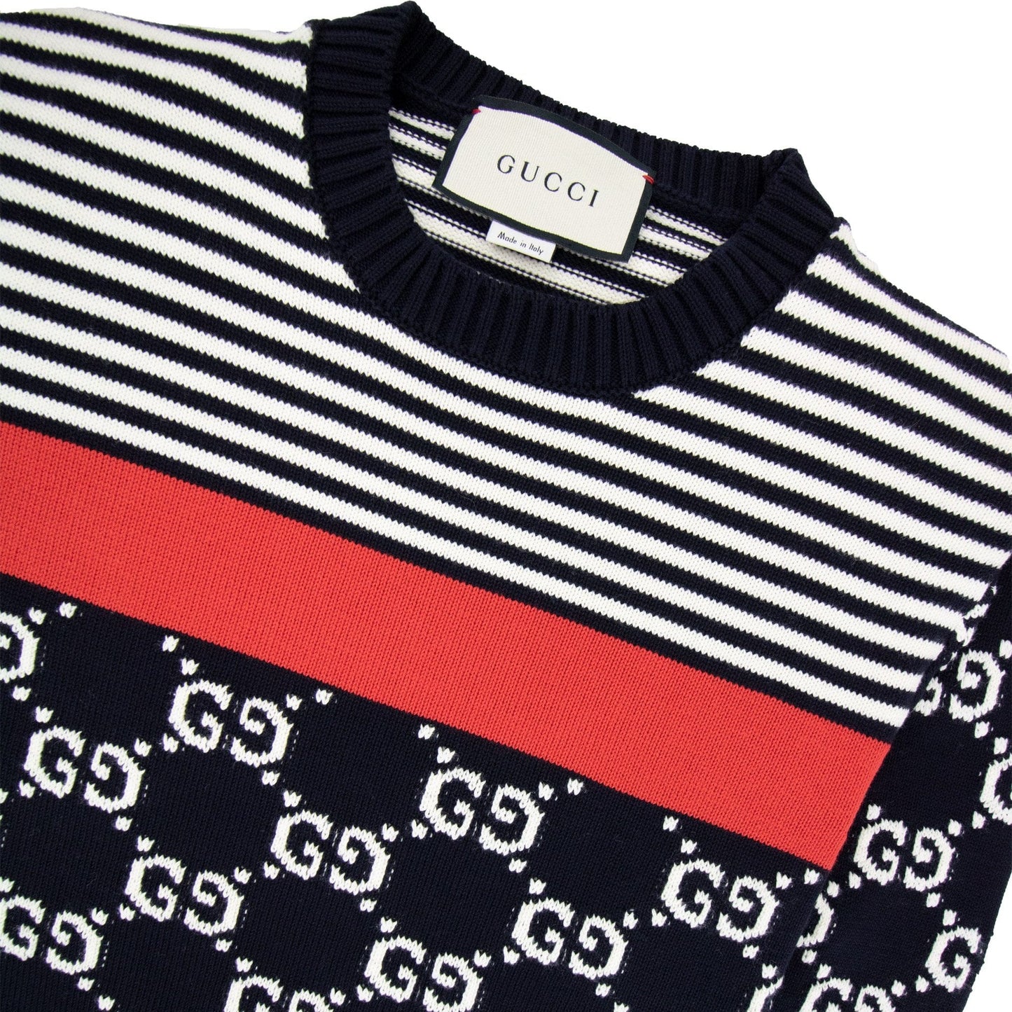 Gucci Gg And Stripe Knit Jumper Blue/white