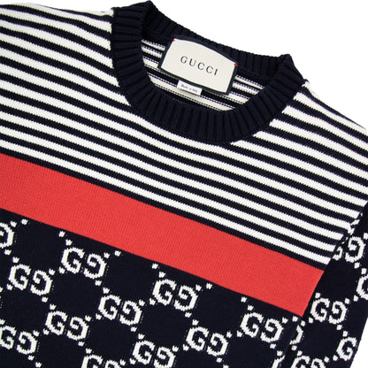 Gucci Gg And Stripe Knit Jumper Blue/white