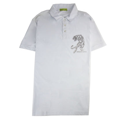 Versace Jeans Lion Printed Logo Cotton Jersey Polo White
