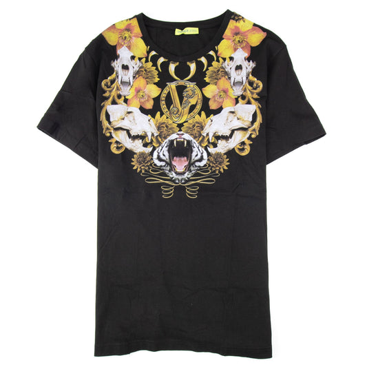 Versace Jeans Skull Printed Crew Neck T Shirt Black