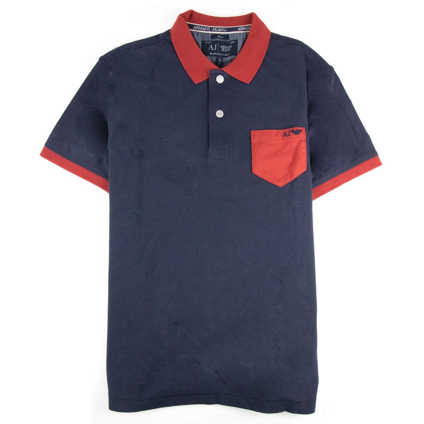 Armani Jeans Front Pocket Logo Slim Fit Polo Navy Blue