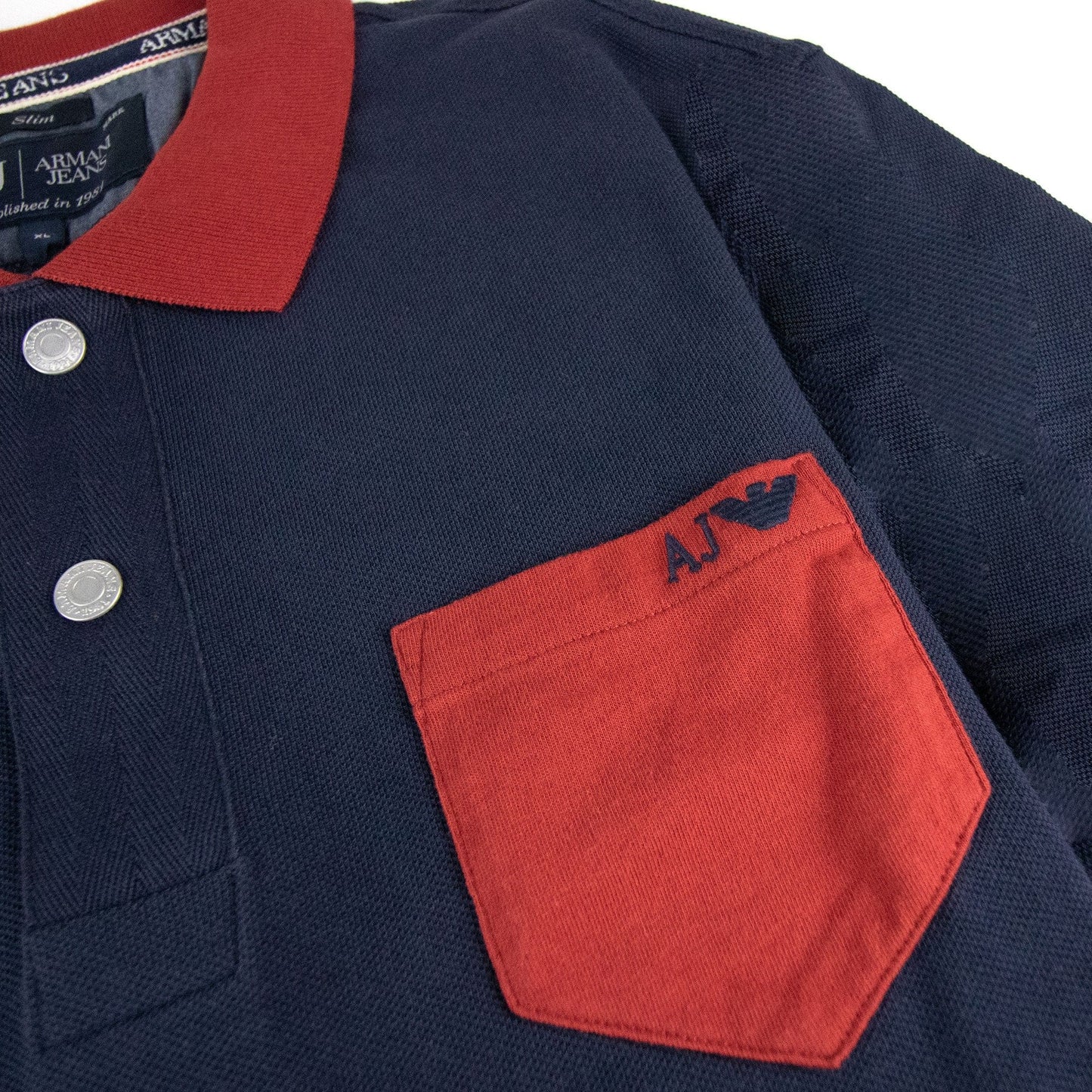 Armani Jeans Front Pocket Logo Slim Fit Polo Navy Blue